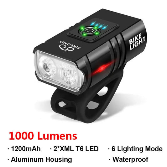 1000LM Bike Light Headlight T6 Bicycle Flashlight LED USB Rechargeable Torch Aluminum Alloy Cycling High Beam Low Accessories